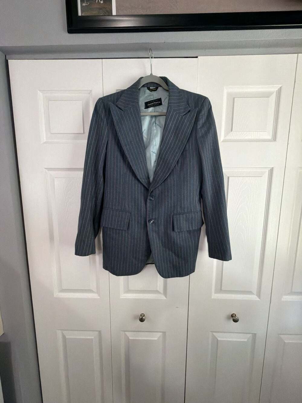 Vintage Andre Martin Tailored Striped Sport Coat Jacket Blue Made in France